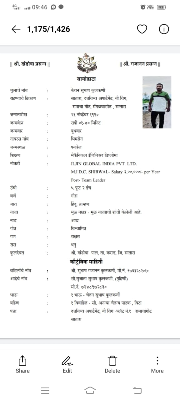 1003.Ketan Kulkarni | Satara | 5′-2″| DME | Pvt | 3 L